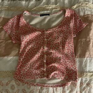 Rare Brandy Melville Pink and white cheetah print button up top